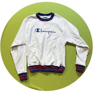 Champion Reverse Weave Sweatshirt Ribbed Two Tone Spell Out Embroidered Small
